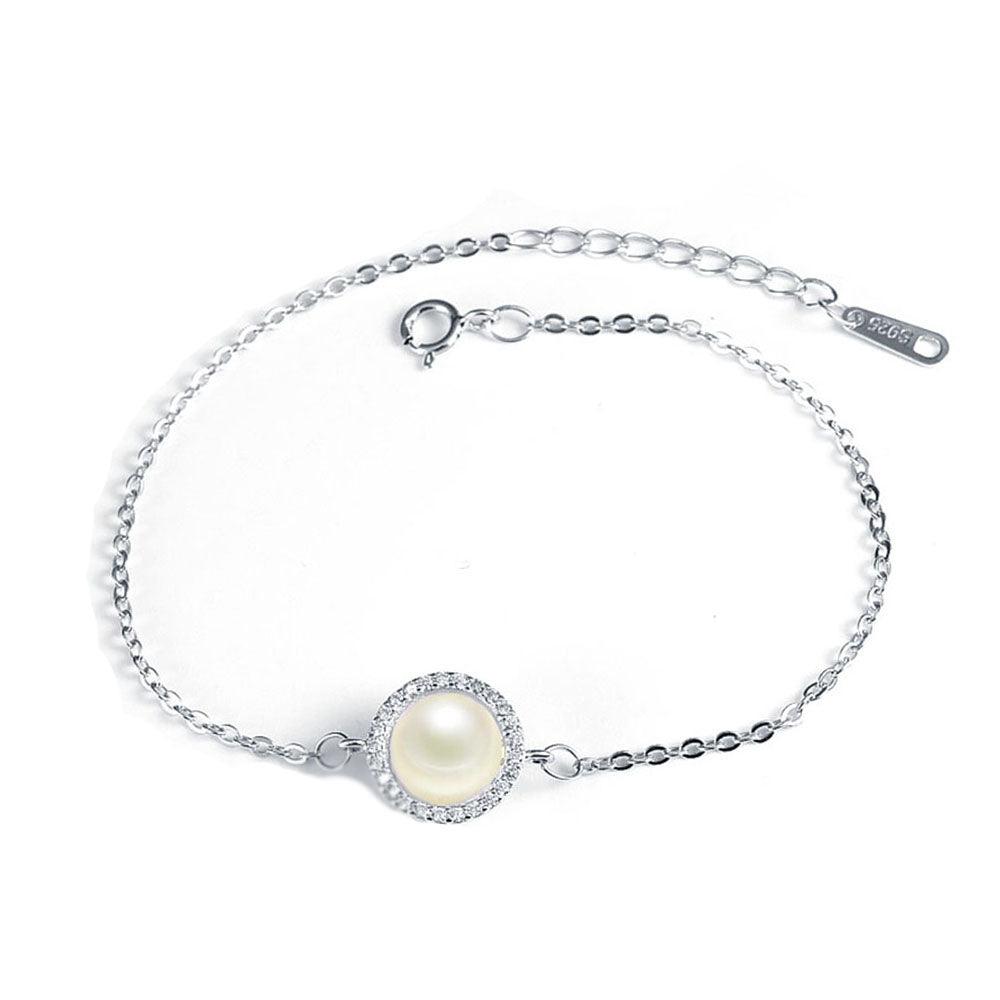 Women 925 Sterling Silver Adjustable Bracelet with Round Simulated Pearl, Party Jewelry Bracelets & Bangles - Personalized Jewel
