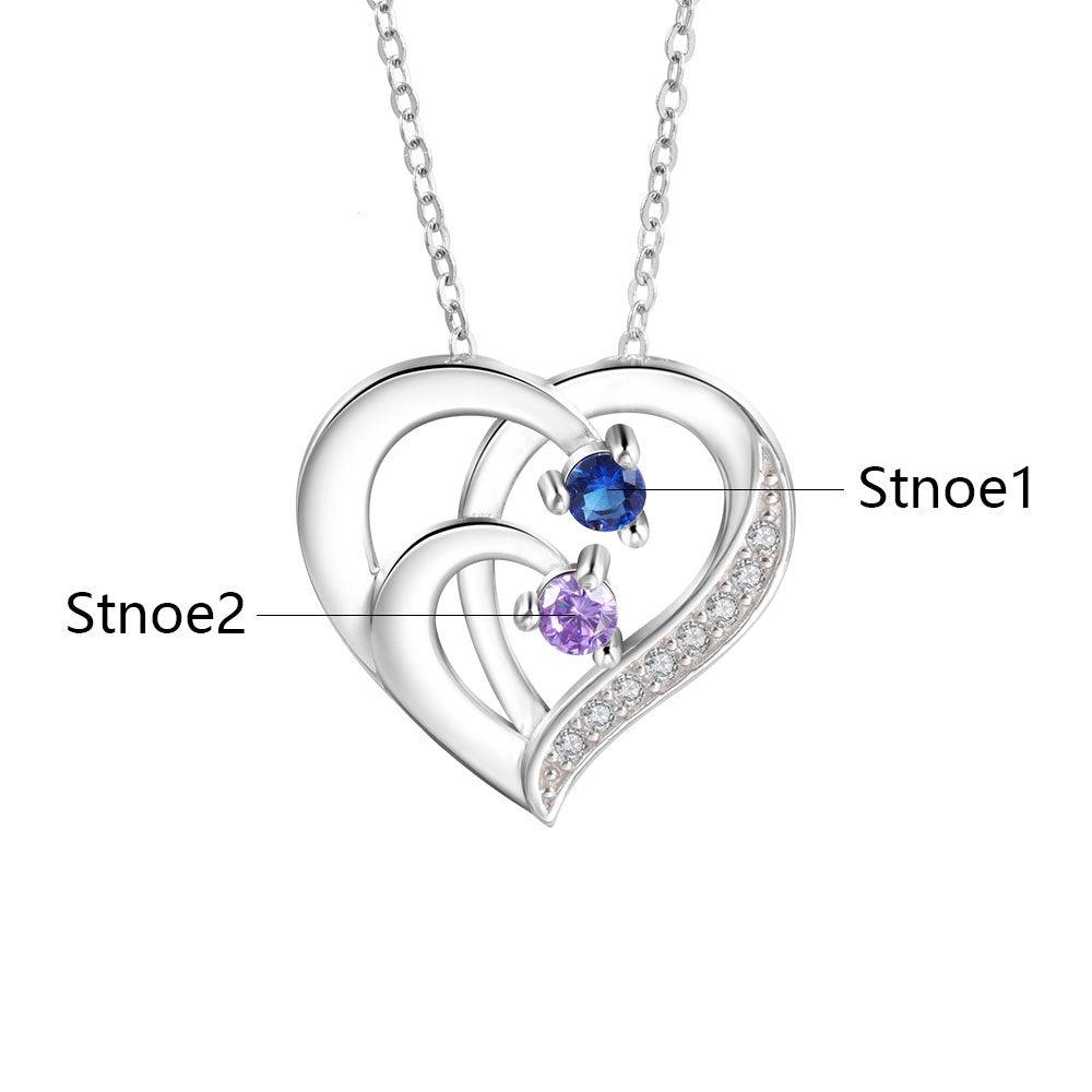 Women 925 Sterling Silver Cubic Zirconia 2 Birthstone & Custom Names - Into Love Sterling Silver Necklace - Fashion Jewelry Gifts for Women - Personalized Jewel
