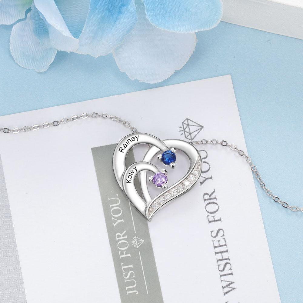 Women 925 Sterling Silver Cubic Zirconia 2 Birthstone & Custom Names - Into Love Sterling Silver Necklace - Fashion Jewelry Gifts for Women - Personalized Jewel