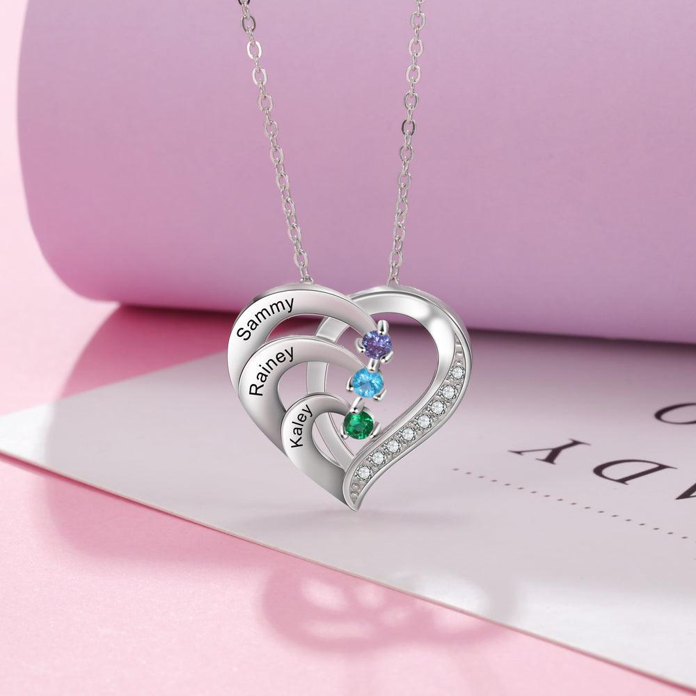 Women 925 Sterling Silver Cubic Zirconia 3 Birthstone & Custom Names - Into Love Sterling Silver Necklace - Fashion Jewelry Gifts for Women - Personalized Jewel