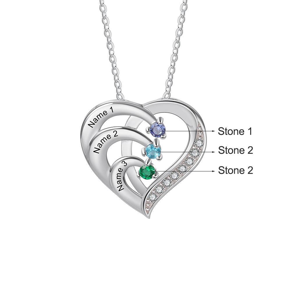 Women 925 Sterling Silver Cubic Zirconia 3 Birthstone & Custom Names - Into Love Sterling Silver Necklace - Fashion Jewelry Gifts for Women - Personalized Jewel