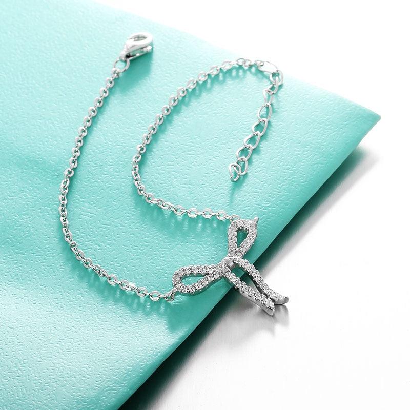 Women 925 Sterling Silver Cubic Zirconia Bowknot Bracelet, Jewelry Accessories for Women - Personalized Jewel