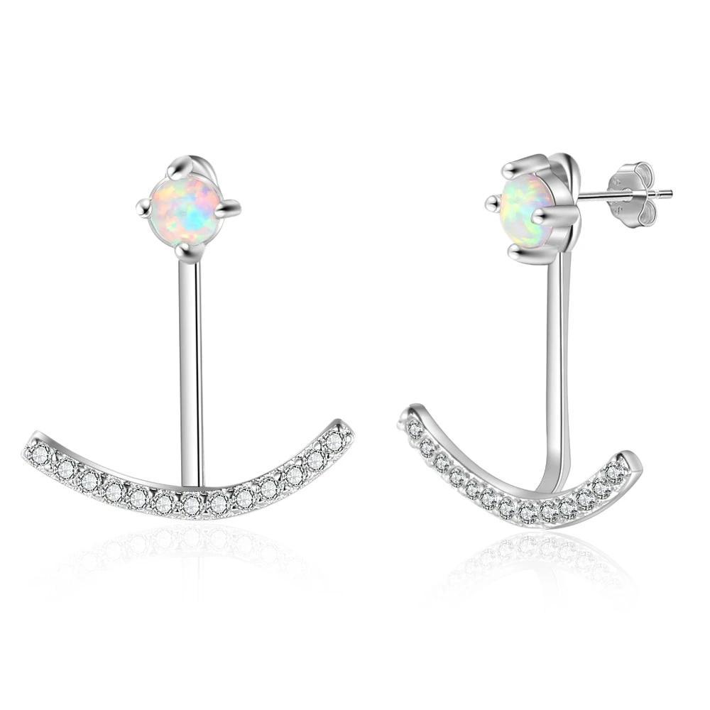 Women 925 Sterling Silver Elegant Cubic Zirconia Stud Earrings with Round White Opal, Wedding Jewelry Earrings - Personalized Jewel