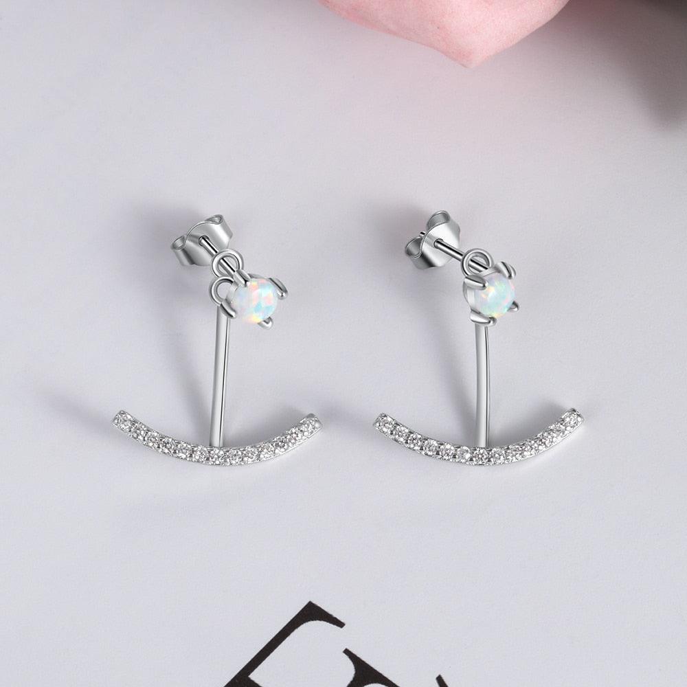 Women 925 Sterling Silver Elegant Cubic Zirconia Stud Earrings with Round White Opal, Wedding Jewelry Earrings - Personalized Jewel