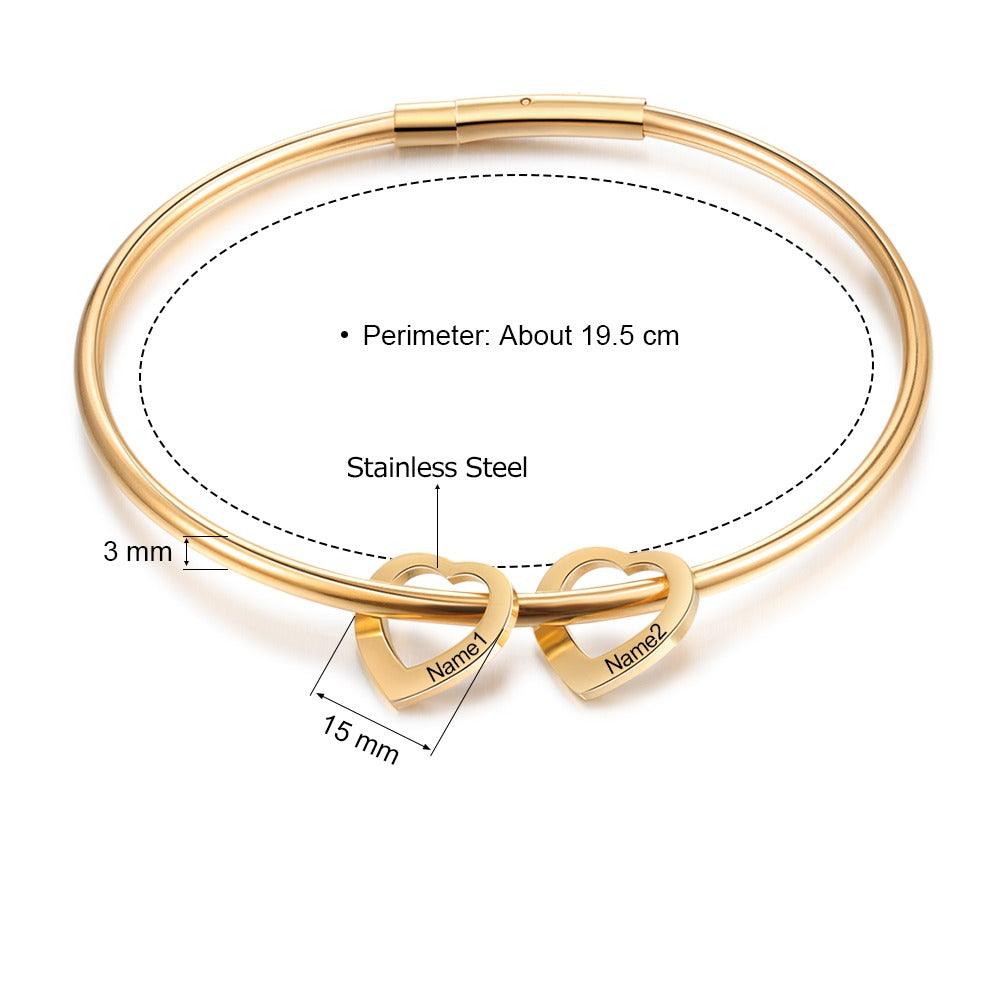 Women 925 Sterling Silver Heart On My Sleeve Bracelets - 2 Name Customized Bracelets & Bangles - Fashion Jewelry Gifts for Women - Personalized Jewel