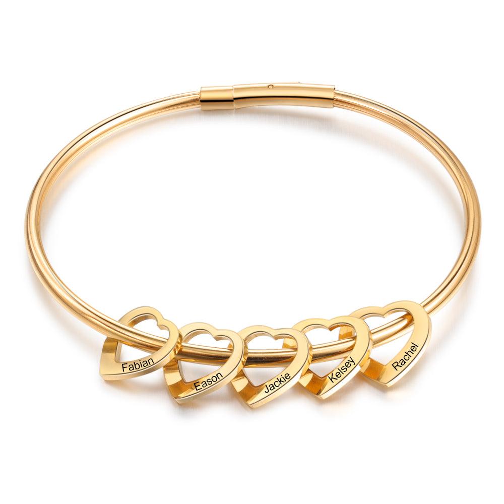 Women 925 Sterling Silver Heart On My Sleeve Bracelets - 5 Name Customized Bracelets & Bangles - Fashion Jewelry Gifts for Women - Personalized Jewel