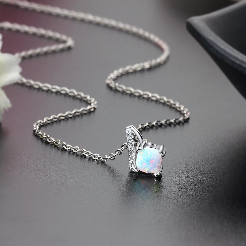 Women 925 Sterling Silver Necklace With Office Lady Style Opal Stone Pendant, Party Jewelry - Personalized Jewel