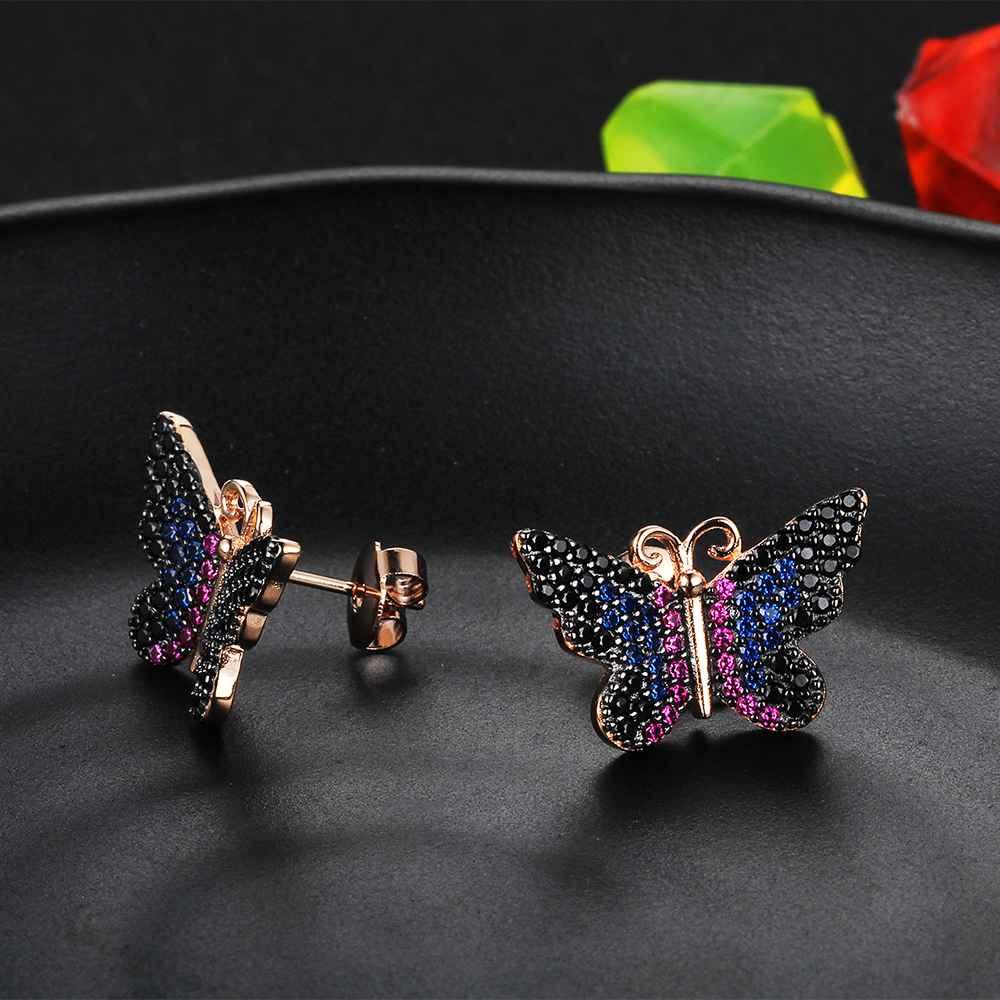 Women’s 925 Sterling Silver Earrings, Butterfly Shaped with Multi-colored CZ Stones, Trendy Birthday Gift for Girls - Personalized Jewel