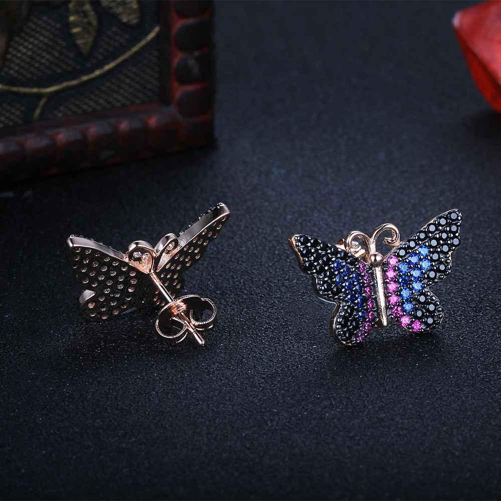 Women’s 925 Sterling Silver Earrings, Butterfly Shaped with Multi-colored CZ Stones, Trendy Birthday Gift for Girls - Personalized Jewel