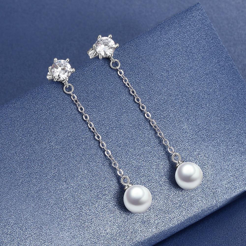 Women’s 925 Sterling Silver Long Tassel Pearl Drop Earrings, Jewelry Gift for Her - Personalized Jewel