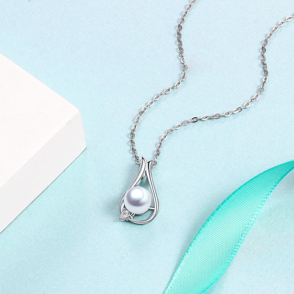 Women’s 925 Sterling Silver Necklace & Water Drop Shape Pendant with Pearl, Classic Fine Jewelry for Ladies - Personalized Jewel