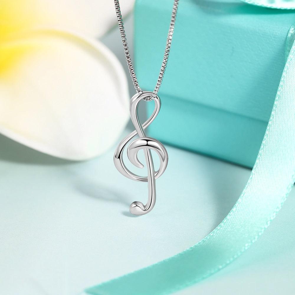 Women’s 925 Sterling Silver Necklace with Musical Note Pendant, Elegant Gift for Girlfriend - Personalized Jewel