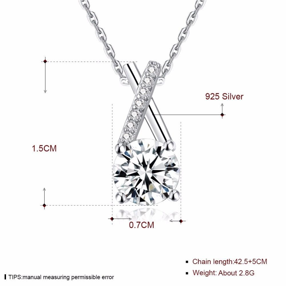Women’s 925 Sterling Silver Necklace with Round Cubic Zirconia, Cross Design Fashion Pendant Necklace, Trendy Jewelry - Personalized Jewel