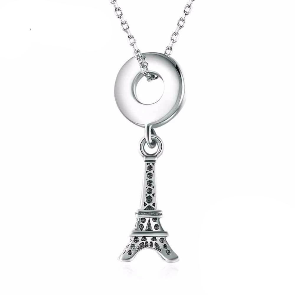 Women’s 925 Sterling Silver Solid Necklace with Eiffel Tower Design Pendant, Fashion Jewelry for Ladies - Personalized Jewel