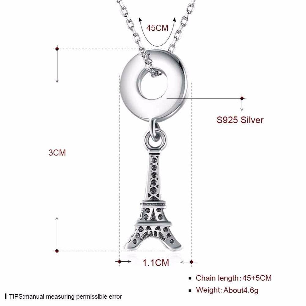 Women’s 925 Sterling Silver Solid Necklace with Eiffel Tower Design Pendant, Fashion Jewelry for Ladies - Personalized Jewel