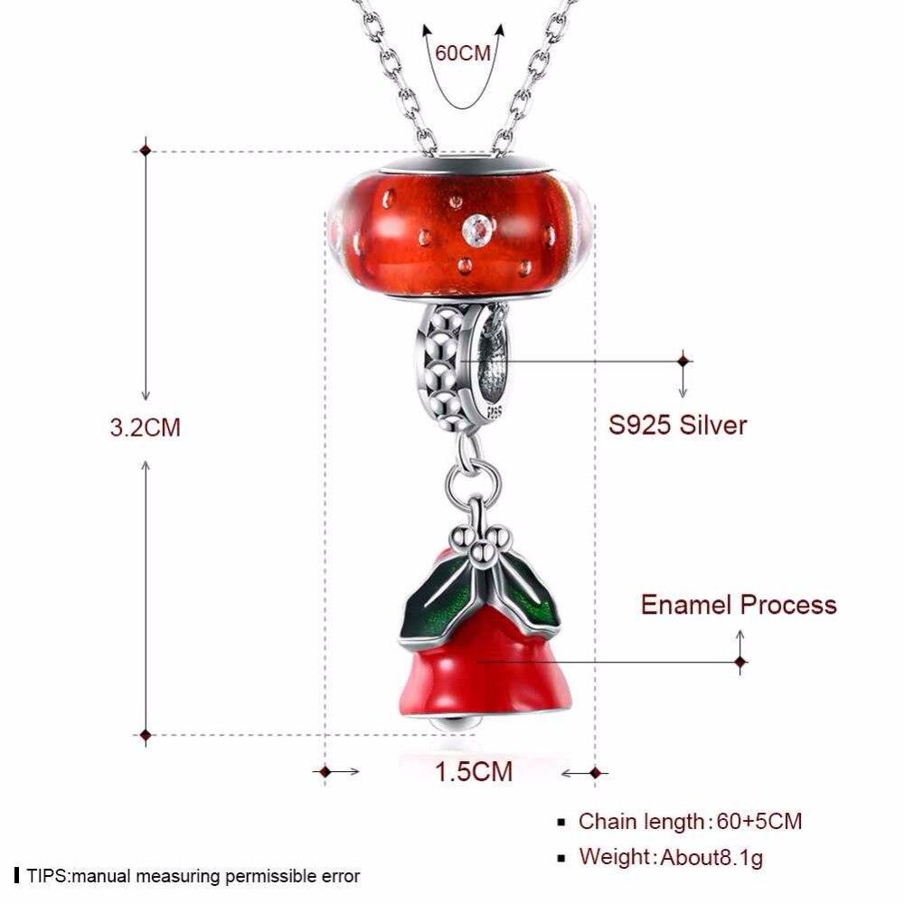 Women’s 925 Sterling Silver Solid Necklace With Red Bell Pendant, Ethnic Christmas Jewelry Gift for Girls - Personalized Jewel