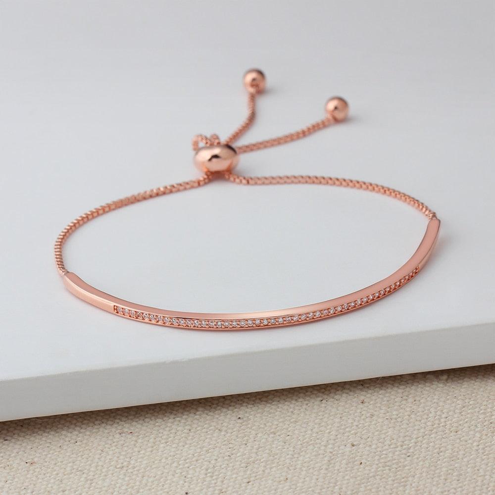 Women’s Bangle with Cubic Zirconia, Rose Gold Color, Bracelets for Party - Personalized Jewel